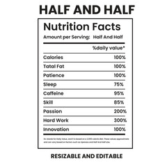 Half and Half Nutrition Facts, nutrition Label,twisted tea nutrition facts,nutrition calculator,