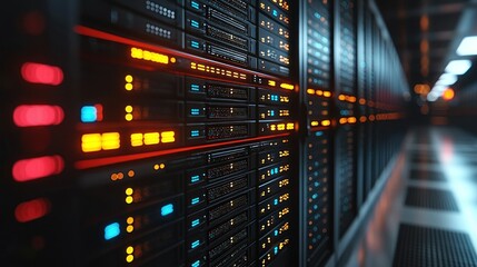 Fototapeta premium Data Center Server Room: Network, Technology, and Digital Infrastructure