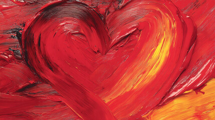 Red and orange paint strokes form a heart shape, showcasing a textured, passionate style, perfect for Valentine's Day or love-themed designs