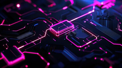 Obraz premium Glowing electronic circuits with pink and blue illuminated lines