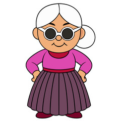 Stylish Elderly Woman Cartoon Character with Sunglasses Vector Art