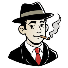 Vintage Cartoon Gentleman in Suit Smoking Cigar Vector Art