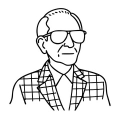 Obraz premium Vintage Wise Elder Figure Portrayed With Glasses Line Art Vector Illustration