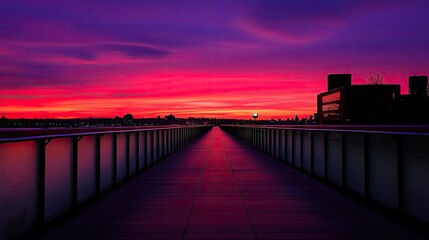 Obraz premium A long walkway leading to a vibrant sunset over the water