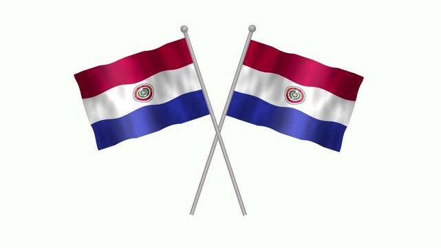 Flag of Paraguay, Cross table flag of Paraguay on white screen, Paraguay 3D Animation flag waving in the wind isolated on white Background. 
