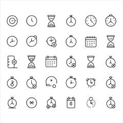 Time Management and Scheduling Icons: Clocks, Stopwatches, and Calendars