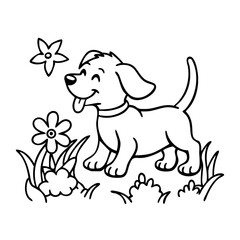 Obraz premium Cute Playful Puppy with Flowers Vector Outline for Coloring Books and Kids Art Projects