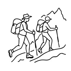 Vector Illustration of Hikers Ascending Mountain with Backpacks for Adventure Travel Design