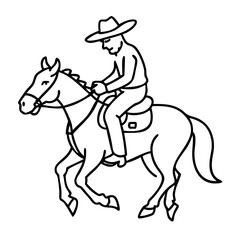 Cowboy Riding Horse Outline Illustration for Coloring and Design