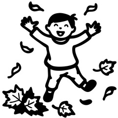 Happy Child Playing in Autumn Leaves Vector Illustration for Kids Activities