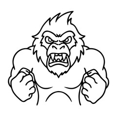 Fierce Gorilla Line Art Aggressive Expression Vector for Coloring Book Tattoo Design