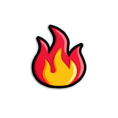 Fire emoji with thin black outline on plain bright white background no shadows, trendy sticker, bold