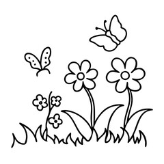 Vector Illustration of Butterflies and Flowers for Coloring and Decoration