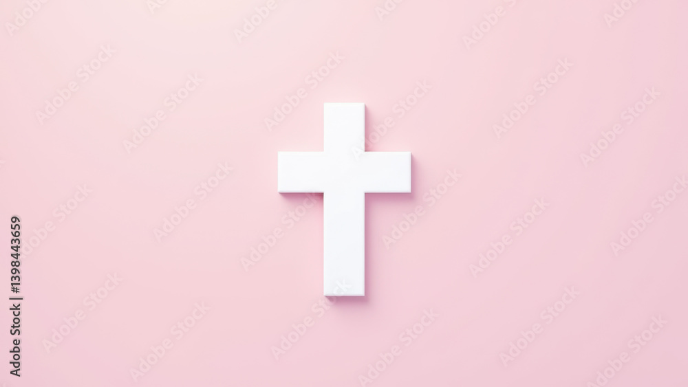 Poster digital christian cross on a light pink background with a subtle dark shadow effect.