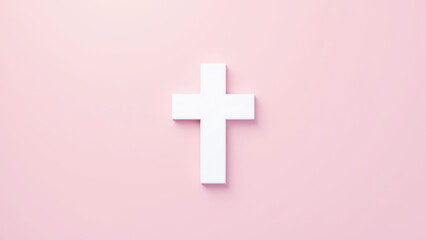 Obraz premium Digital Christian cross on a light pink background with a subtle dark shadow effect.