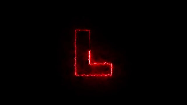 Animated neon letter L, Glowing neon capital letter sign icon illustration on black background, L text icon animation by glowing neon.