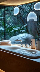 Sleek bathroom with neutral tones high resolution picture