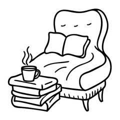 Cozy Armchair with Book Stack and Coffee for Relaxation Vector Illustration