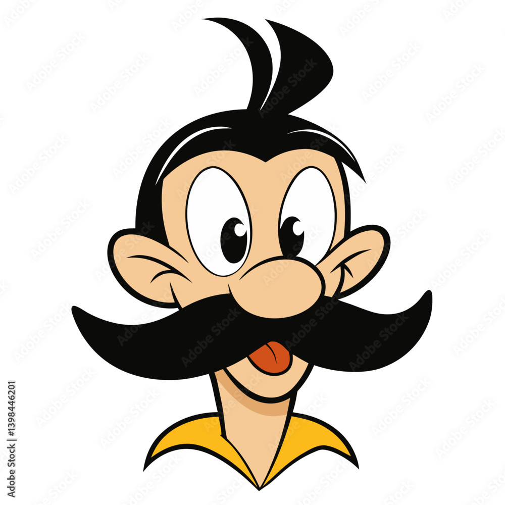 Poster Cartoon Character Vector with Large Mustache and Surprised Expression for Graphic Design