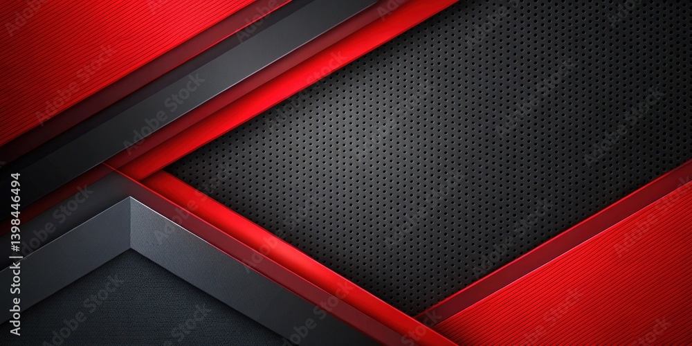 Poster abstract red and black geometric design with perforated metal texture