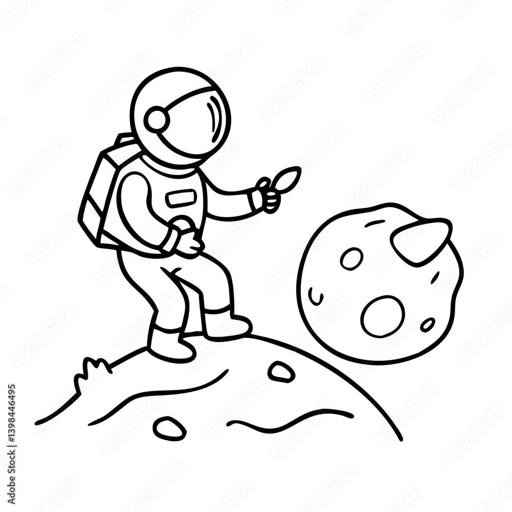 Poster astronaut exploring space with asteroid vector ideal for coloring books