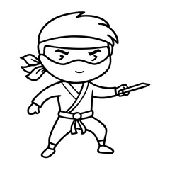 Naklejka premium Cute Ninja Character Outline Vector for Kids Coloring Book and Tattoo Art