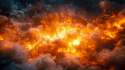 Obraz premium A vibrant explosion of fiery clouds and cosmic dust in deep space, radiating intense heat and energy