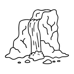 Vector Illustration of Natural Waterfall Rock Formation for Tattoo or Coloring Book
