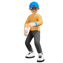 A man looking at the time on his wristwatch