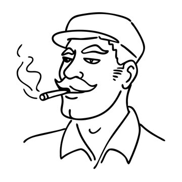 recommend clip art: Vintage Gentleman Smoking Cigarette Line Art Illustration
