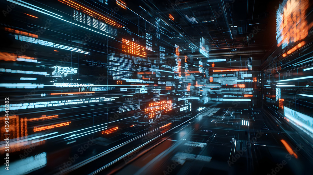 Aufkleber abstract futuristic digital tunnel with glowing code