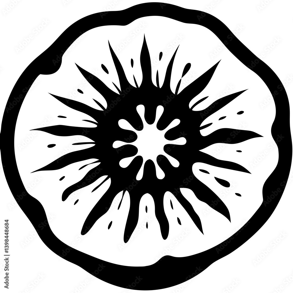 Poster black and white kiwi slice vector for art and design projects