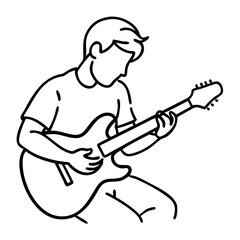 Guitarist Playing Electric Guitar Line Art Vector for Music Design Projects