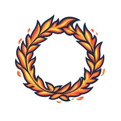 Victorious Laurel Wreath in Flames: Emblematic Award Symbol with Bold Autumn Colors and Nature Elements