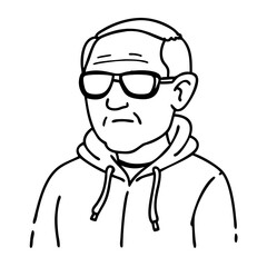 Obraz premium Elderly Man in Hoodie and Sunglasses Simple Vector Illustration