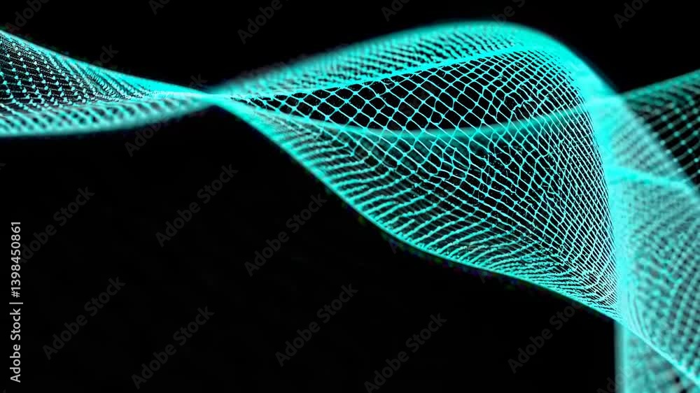 Aufkleber abstract digital wave with a glowing turquoise grid pattern, viewed from a low angle. the style is f