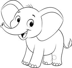 Cute Cartoon Elephant Illustration with Big Ears and Happy Expression