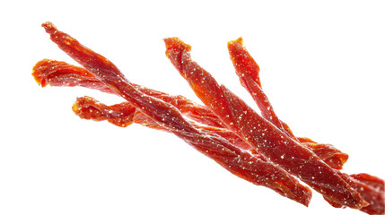 Savory dried beef strips, perfect for snacks or meal toppings. transparent background