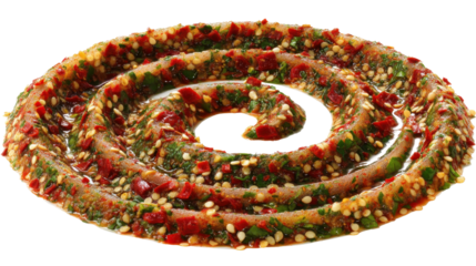 Spiraled spicy sauce with herbs and chili flakes, perfect for dishes. transparent background