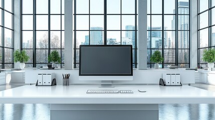 Fototapeta premium Modern Minimalist Office Workspace with City View