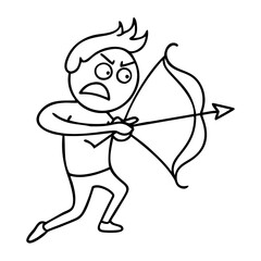 Fototapeta premium Angry Stick Figure Archer Aiming Bow and Arrow Cartoon Vector Illustration