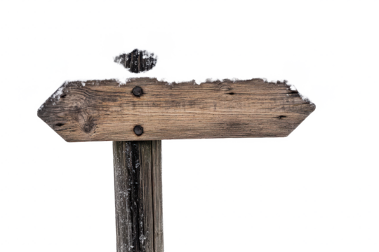 Download winter wooden sign post direction arrow covered in snow isolated image