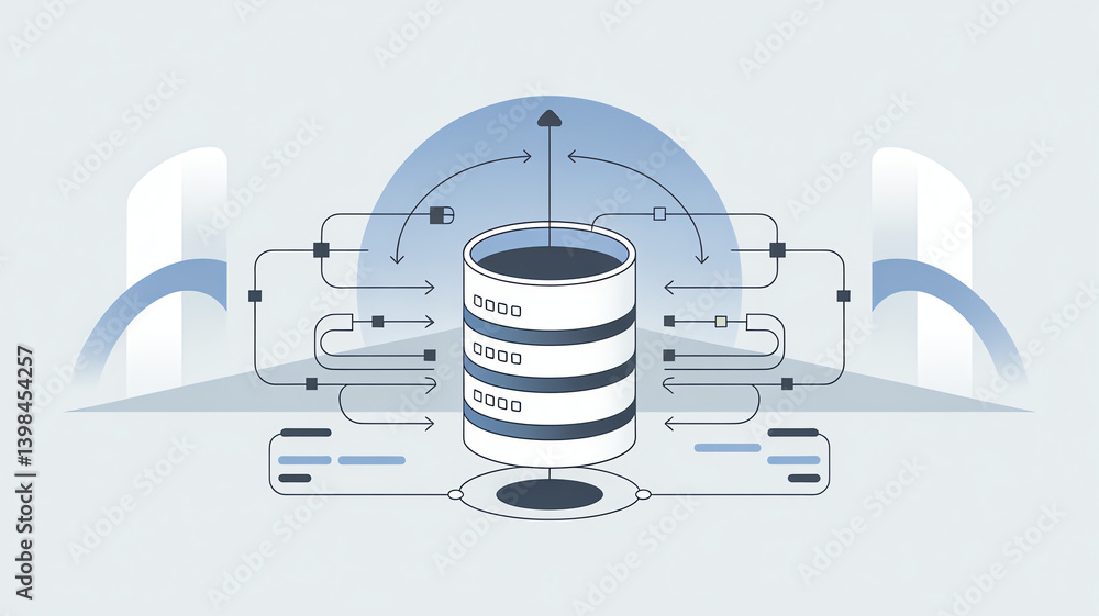 Aufkleber flat illustration of cloud database system and data flow connections