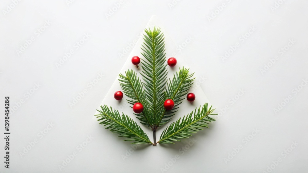 Poster a festive evergreen arrangement featuring red berries, creating a simple yet elegant holiday design 