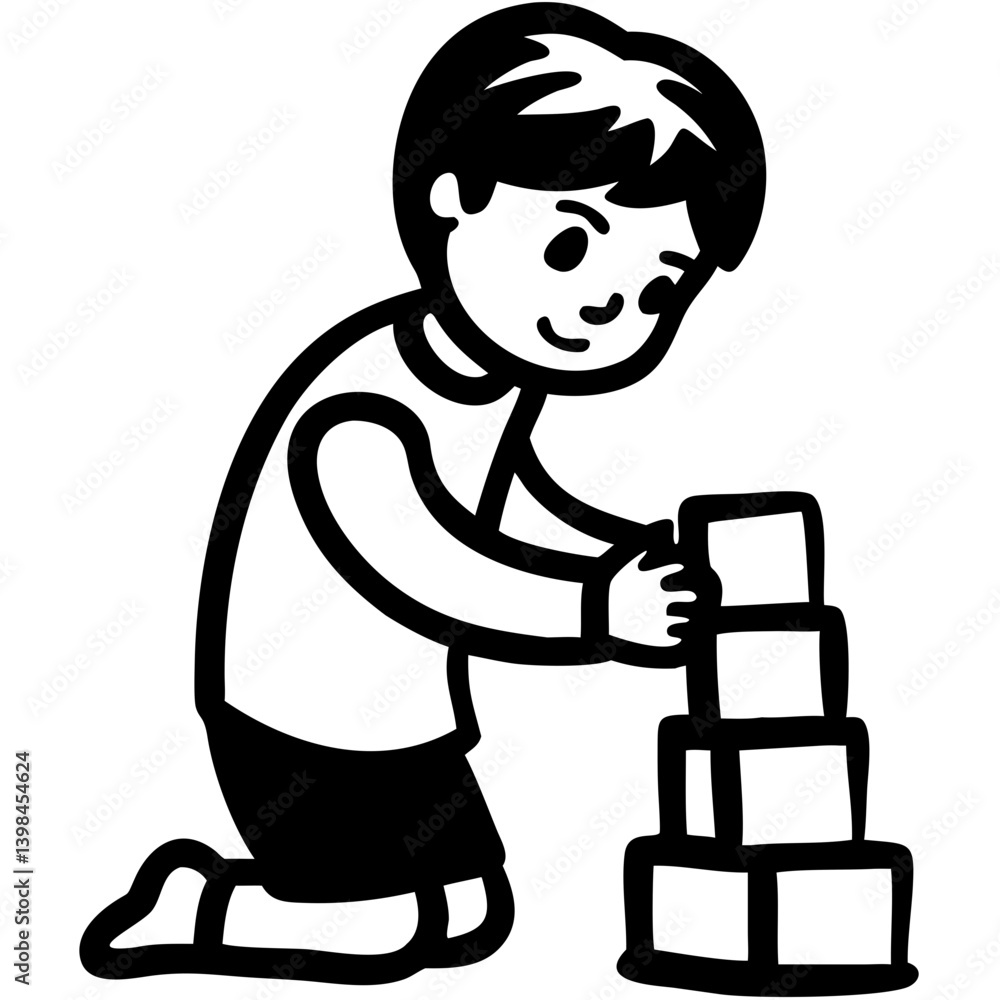 Poster child building block tower vector art for educational and creative use