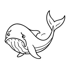 Fototapeta premium Sad Cartoon Whale Line Art for Kids Coloring Books and Educational Resources