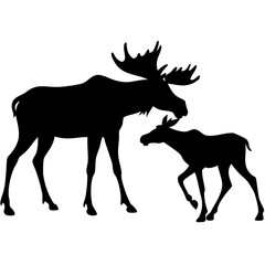 Moose and Calf Silhouette Wilderness Vector for Wildlife and Nature Designs