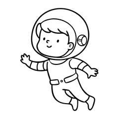 Cute Kid Astronaut Vector Outline for Coloring Book and Craft Projects