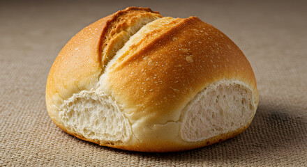 Closeup Of Freshly Baked Roll On Textured Cloth High Quality Photo