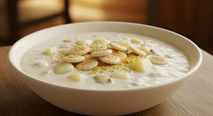 Delicious Creamy Clam Chowder Topped with Oyster Crackers Studio Shot